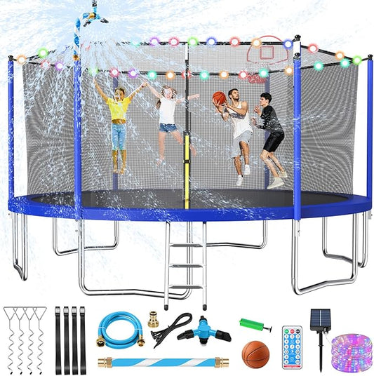 Lyromix Upgraded 16FT 15FT 14FT 12FT 10FT 8FT Trampoline Outdoor with Basketball Hoop and Net, Capacity for 4-6 Kids and Adults