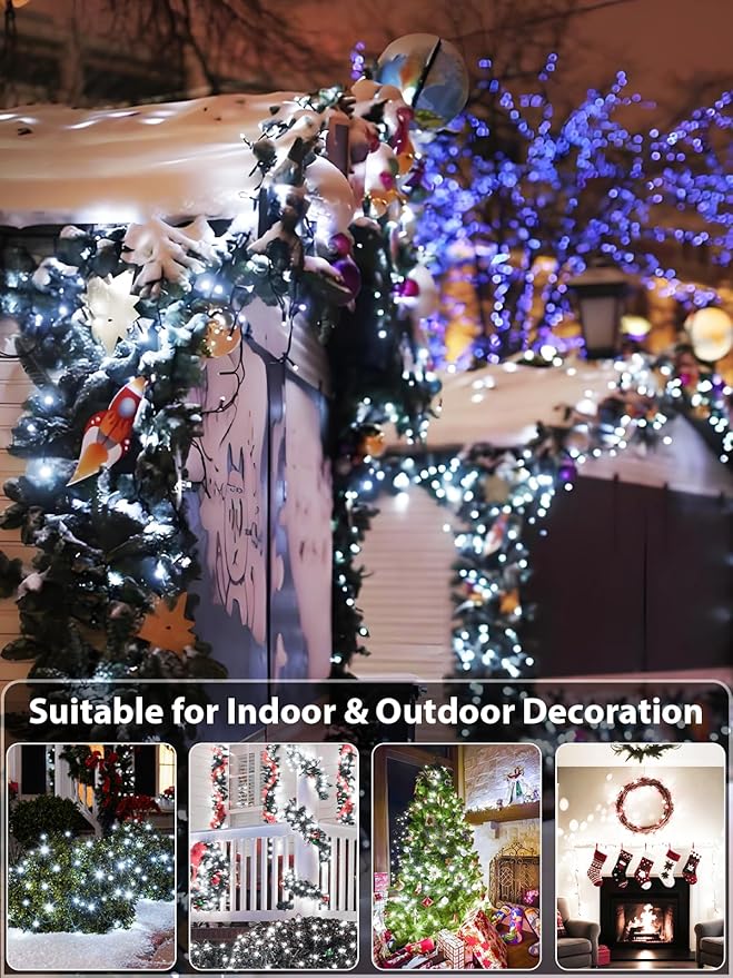 Upgraded 165FT 500 LED Christmas Outdoor Decoration Lights & Indoor, Memory Function & Timer & 8 Modes, Green Wire Waterproof String Lights for Christmas Tree Holiday Party Garden Decor (Cool White)