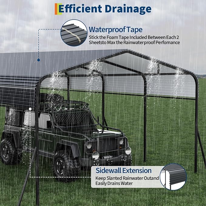 Metal Carport, 13x26 FT Outdoor Carport Canopy with Reinforced Base and Galvanized Steel Roof, Heavy Duty Garage Car Shelter Shade for SUV, Truck, Boats