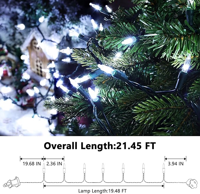 Christmas Lights -2 Pack Total 43FT 200 Count Conectable Waterproof String Lights Brighter Detachable Plug-in Lights Indoor & Outdoor for Christmas Decoration(Cool White)