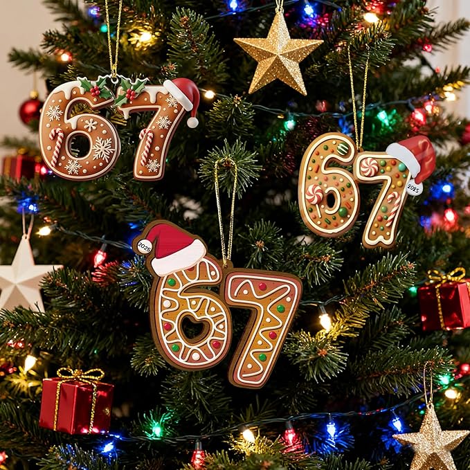 67 Christmas Ornament, Funny 67 Ornament Decor Christmas Tree Hanging Ornaments,Six Seven Ornament, 67 Decorations Meme Grandkid Birthday Gift for Younger Generations (3Pcs)