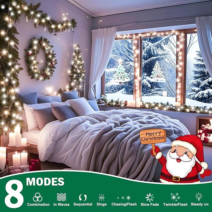 SAUIRS 600FT 1500 LED Christmas Lights Outdoor String Lights with 8 Modes Timer Waterproof Fairy Light Plug in for Outside Indoor Party Xmas Palm Tree Yard Wedding Decorations(Cool White)
