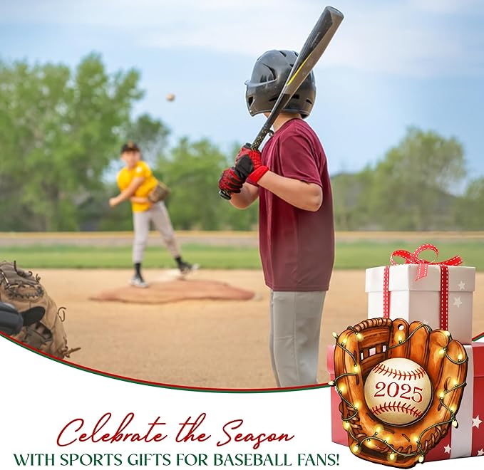 FLAGWIX Christmas Baseball Gifts for Boys 12-14 and 8-12, Baseball Ornament - 2D Flat Wooden Ornaments 2025 for Christmas Tree Decorations - Gifts for Boys Coach Team Sports Men, Sports Ornament Decor