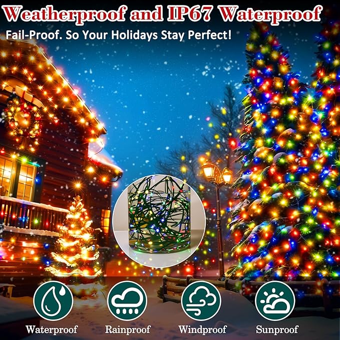 Christmas Lights,1300 LED 426FT Upgrade Long Outdoor String Lights Waterproof Christmas Roll Light Fairy Tree Xmas Long Light Decorations with Remote Plug in for Indoor Party Yard Garden-Multicolored