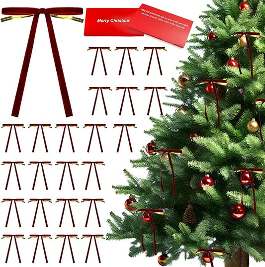 24 Pcs Velvet Bows for Christmas Tree Ribbon Bows for Home Tree Garland Wreath Indoor Rustic Crafts Gift Xmas Decorations Holiday Wedding Outdoor (Burgundy)
