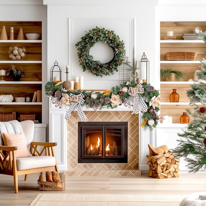 WBHome 9 Feet/108 Inch Christmas Garland Woodland Themed Holiday Decorations