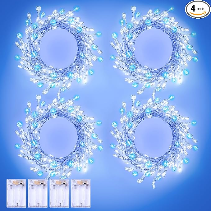 4 Pack 120 LED Fairy Lights Battery Operated, 10Ft Twinkle Lights with Timer, Waterproof Silver Wire Starry Firefly Light for DIY Wreath Weeding Indoor Outdoor Christmas Decorations