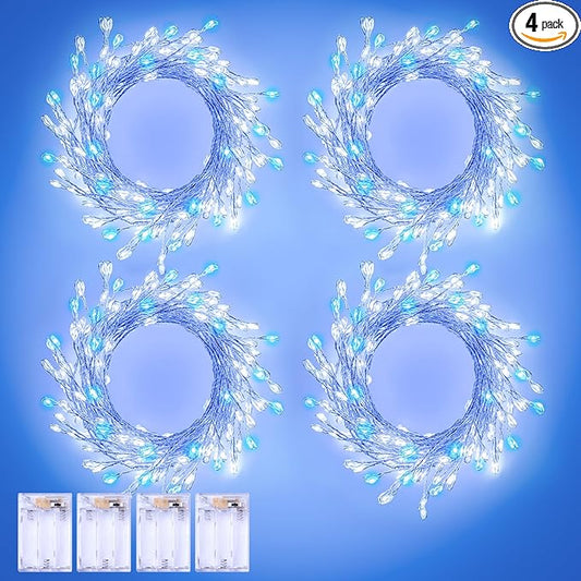 4 Pack 120 LED Fairy Lights Battery Operated, 10Ft Twinkle Lights with Timer, Waterproof Silver Wire Starry Firefly Light for DIY Wreath Weeding Indoor Outdoor Christmas Decorations
