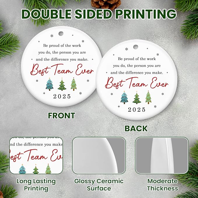 OASSIE Christmas Team Gifts for Employees - Ceramic Christmas Tree Ornaments 2025 - White Elephant Appreciation Gifts for Team Coworker Office Group Boss Friend