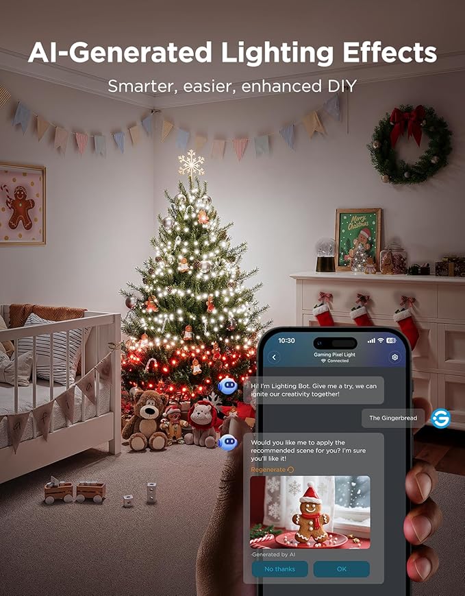 Govee Christmas Sparkle String Lights 99ft, RGBWIC String Lights with 375 Bullet-Head LEDs, App-Controlled, 140+ Scene Modes, Shape Mapping, Music Sync, Works with Alexa, Indoor Holiday Decorations