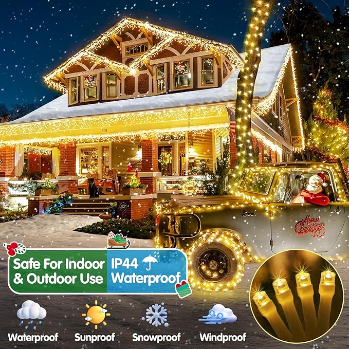 Heceltt Christmas Lights Outdoor, 403FT 1000 LED String Lights 8 Modes and Timer Memory Function Twinkle Fairy Lights IP44 Waterproof Plug in for Xmas Tree Wedding Party Holiday Decor(Warm White)