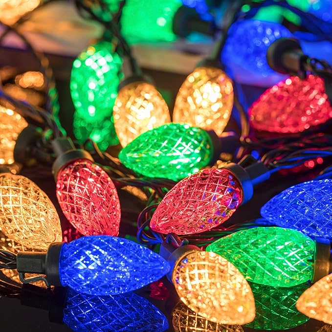 AWQ 50LED 49 FT C9 Christmas String Lights Plug in Fairy Twinkle String Lights 8 Modes Timer Function Waterproof Extendable for Indoor Outdoor Wedding Party Christmas Decoration (50, Multicolor)