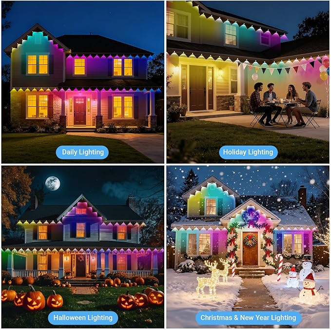 Permanent Outdoor Lights for House, 2026 New RGB Smart LED Eave Lights with Remote Control, P67 Waterproof Smart Eternity Eaves Lighting for Christmas (150FT)
