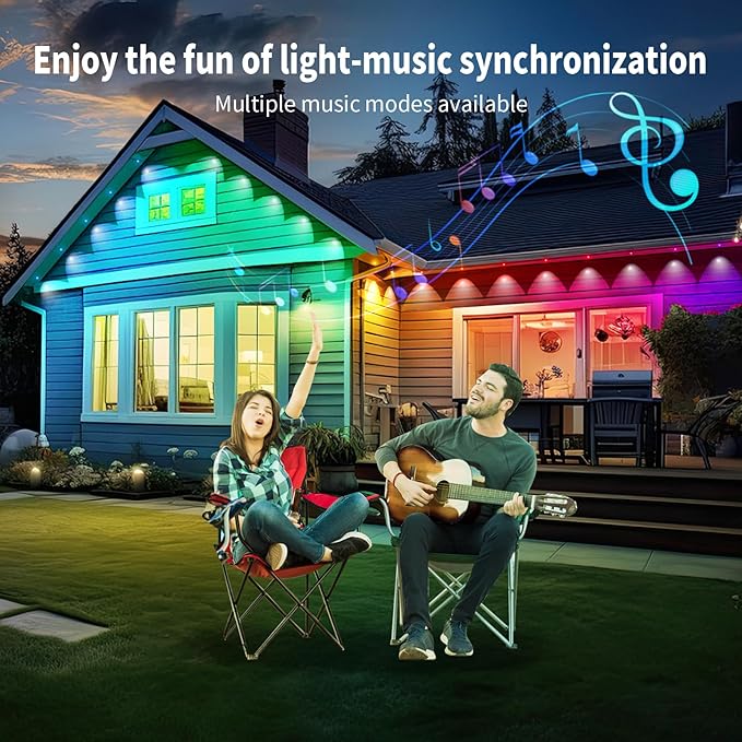 Permanent Outdoor Lights RGB Smart IC 200FT/100LEDs Decor IP68 Waterproof Music Sync with Remote&APP Control Suitable for Holiday Decoration Christmas Lights Garden Party Decor Deck