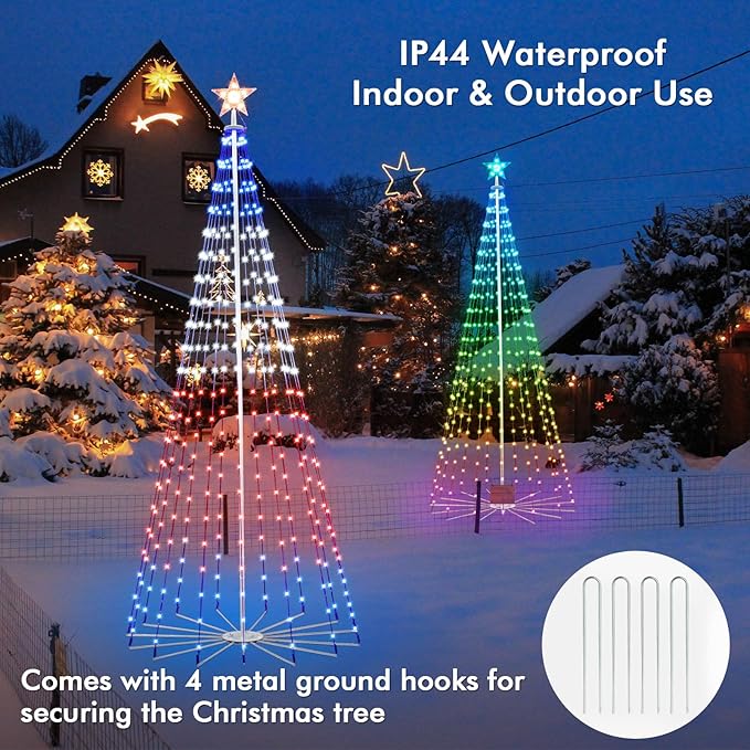 8FT Outdoor Christmas Tree, RGB Color Changing Pre-lit Smart Cone Christmas Tree with LED Lights, App & Remote Control, DIY Multi-Color Lightshow, Music Sync, Christmas New Year Decoration