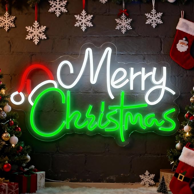Merry Christmas Home Decor Santa Hat Neon Sign Led Neon Christmas Lights Ornaments Tree Decorations Outdoor Neon Signs for Wall Decor USB Powered Led Neon Signs for Room Decoration