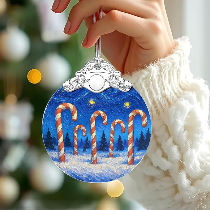 Starry Night Stained Glass Ornament, Christmas Ornaments – Christmas Tree Ornament, Holiday Decor, Xmas Stocking Stuffers, Gift Idea, Gifts for Art Lover, Coworker, Friend, and Family - Candy Canes
