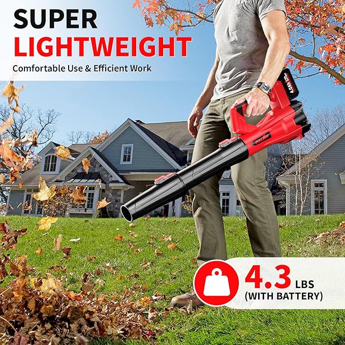 Cordless Leaf Blower, 6 Speed Modes, 500 CFM/150 MPH Leaf Blower Cordless with 3 Tubes & 2x4.0Ah Batteries, Battery Powered Leaf Blowers for Patio, Yard, Sidewalk, Garage Cleaning, Lawn Care