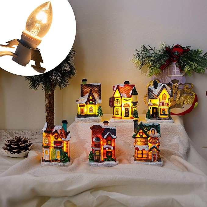 Dazzle Bright 4 Pack 6 FT Accessory Cord with Incandescent Light Bulb E12 Socket White Cord with On/Off Switch Plug, C7 Candelabra Light Bulbs for Holiday Decorations, Christmas Village House