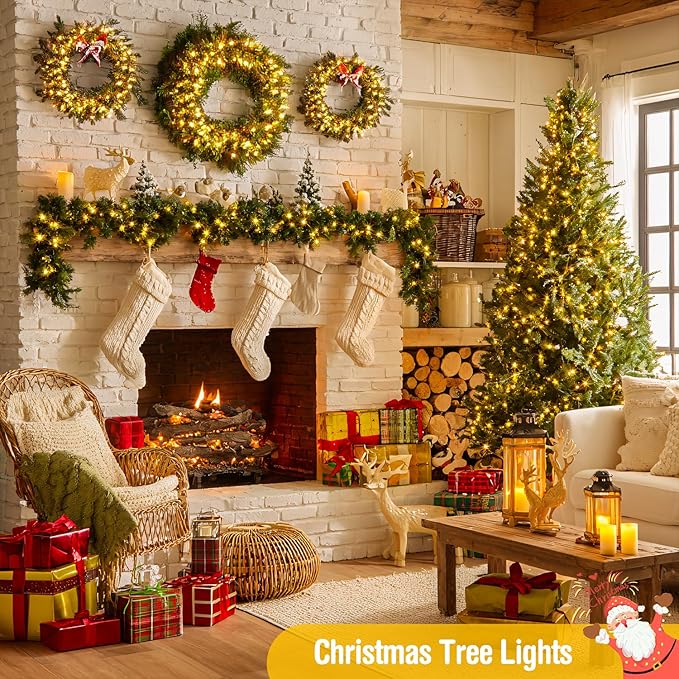 JMEXSUSS 400 LED Warm White Christmas Lights Outdoor, 132ft Christmas Tree Lights with Remote, 8 Modes Indoor String Light for Xmas Tree Garden Porch Yard House Holiday Decor