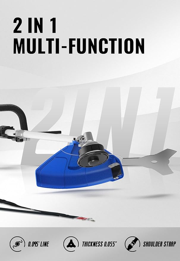Wild Badger Power 2-in-1 Yard Care System, 31cc, 4-Cycle Gas Engine Straight Shaft Multi-Tool with Brush Cutter, String Grass Trimmer and Shoulder Harness