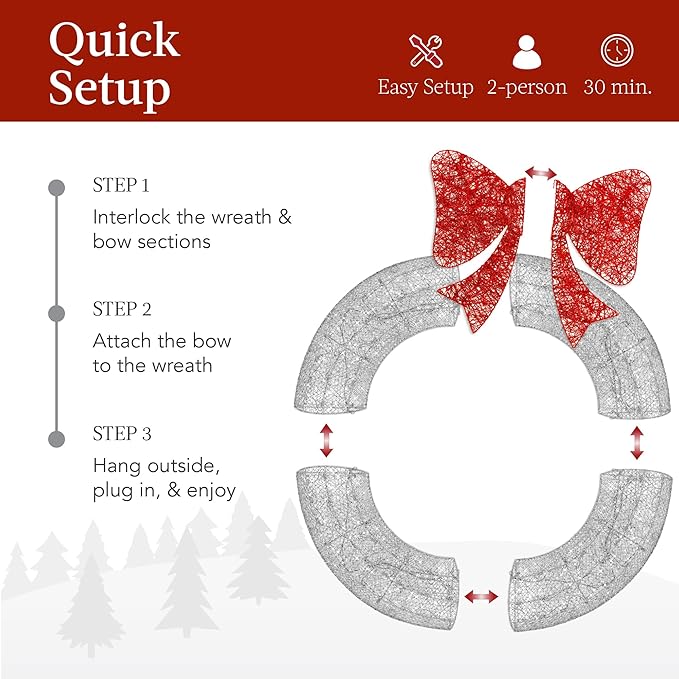 Best Choice Products 60in Pre-Lit Outdoor Christmas Wreath Decoration, LED Metal Holiday Decor for Home Exterior, Garden w/ 206 Lights, Bow - Silver/Red