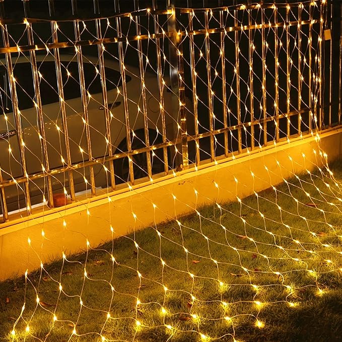 Dazzle Bright Christmas 200 LED Net Lights, 9.8 FT x 6.6 FT Connectable Mesh Lights Clear Wire with 8 Lighting Modes, Christmas Decorations for Indoor Outdoor Bush Yard Garden Decor (Warm White)