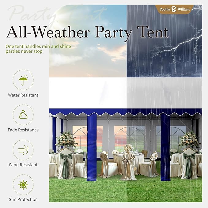 Tents for Parties Party Tent 16x20 ft, Outdoor Canopy Carpas para Fiestas Heavy Duty, Large Waterproof Patio Event Wedding Tent White & Blue with Sidewalls Walls for Backyard