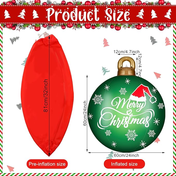 Jetec 4 Pcs Giant Inflatable Christmas Ball Large Xmas Inflatable Ornaments PVC Outdoor Holiday Blow Ball Outside Yard Lawn Porch Decorations (Snowy,Festive Color)
