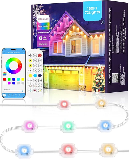 Permanent Outdoor Lights, 150 FT RGB & White Eaves Light with 72 LED Lights, App/Remote Control, IP65 Waterproof Christmas String Lights for Daily, Festival, Party, Holiday Decor W04EL05