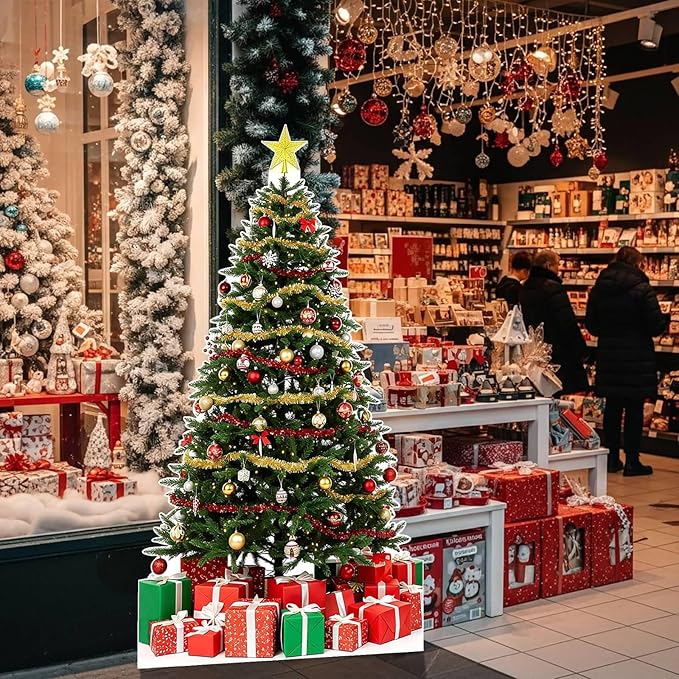 Christmas Tree Cardboard Cutouts, 4mm Corrugated Plastic Standee Decorations, Indoor Outdoor Xmas Yard & Party Décor, Photo Booth Prop, 6FT