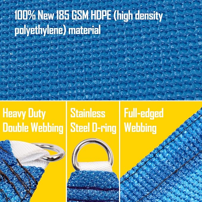 2' x 21' Blue Sun Shade Sail Straight Edge Canopy Awning Pergola Cover, for Outdoor Patio Lawn Garden Backyard Carport