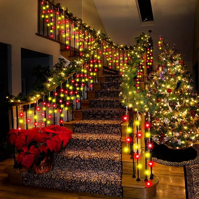 164FT Christmas Lights Outdoor, 1600 LED Outdoor String Lights Waterproof Plug in with 8 Modes & Timer, Christmas String Lights for Tree Party, Garden, Holiday Decorations（Red+Warm White）