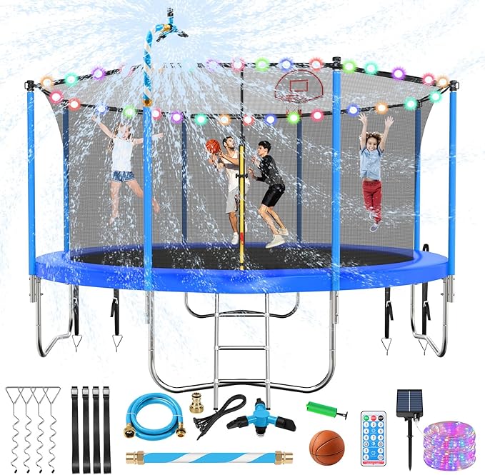 Lyromix Upgraded 16FT 15FT 14FT 12FT 10FT 8FT Trampoline Outdoor with Basketball Hoop and Net, Capacity for 4-6 Kids and Adults