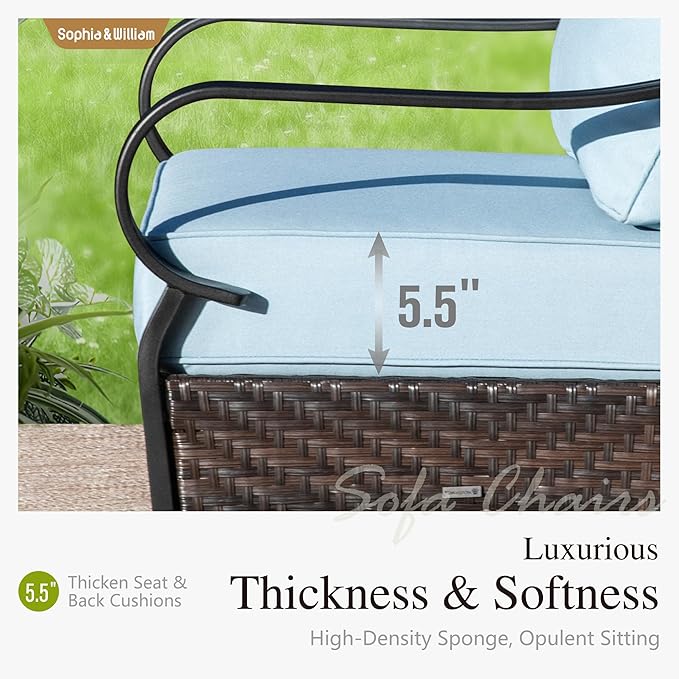 Sophia & William Extra Large Outdoor Patio Swivel Sofa Chairs Set 2 PCS Heavy-Duty Metal Porch Furniture with High Back & Deep Seating Area, 5.5" Thicken Cushions for Deck, Lawn, Outside (Blue)
