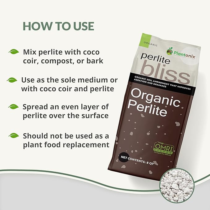 Perlite Bliss (16 Qts) - Organic Perlite for Plants - Coarse Perlite Bulk Soil Amendment - Chunky Perlite for Plants, Potting Soil, Garden Soil, & Coco Coir - Horticultural Perlite for Gardening