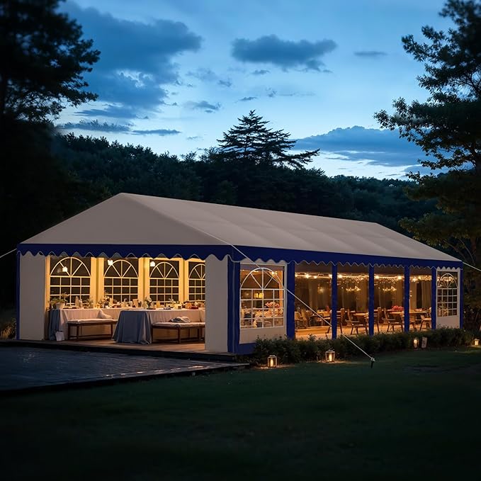 Tents for Parties Party Tent 20x40 ft, Outdoor Canopy Carpas para Fiestas Heavy Duty, Large Waterproof Patio Event Wedding Tent White & Blue with Sidewalls Walls for Backyard