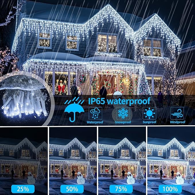 Solar Christmas Lights 66+16Ft 660LED Icicle Lights for Outside 2400mAH Connectable Rechargeable Dimmable Remote Twinkle Fairy String Lights for Xmas Yard Eaves House Roof Decorations