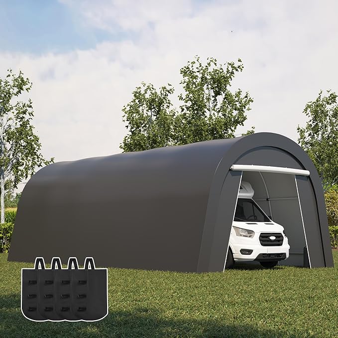 Wisteria Lane Heavy Duty Carport with 4 Cloth Bags, All-Weather Car Canopy with 2 Roll-up Doors, Portable Garage Storage Shelter Shed for Boat, Truck, or Garden Tools, 12' x 25'