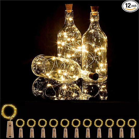Bottle Lights 12 Pack 20 LEDs Cork Lights for Wine Bottles Battery (Included) Powered Fairy Mini String Lights for DIY Jar Lighting Indoor Bedroom Party Wedding Christmas Halloween Decor (Warm White)
