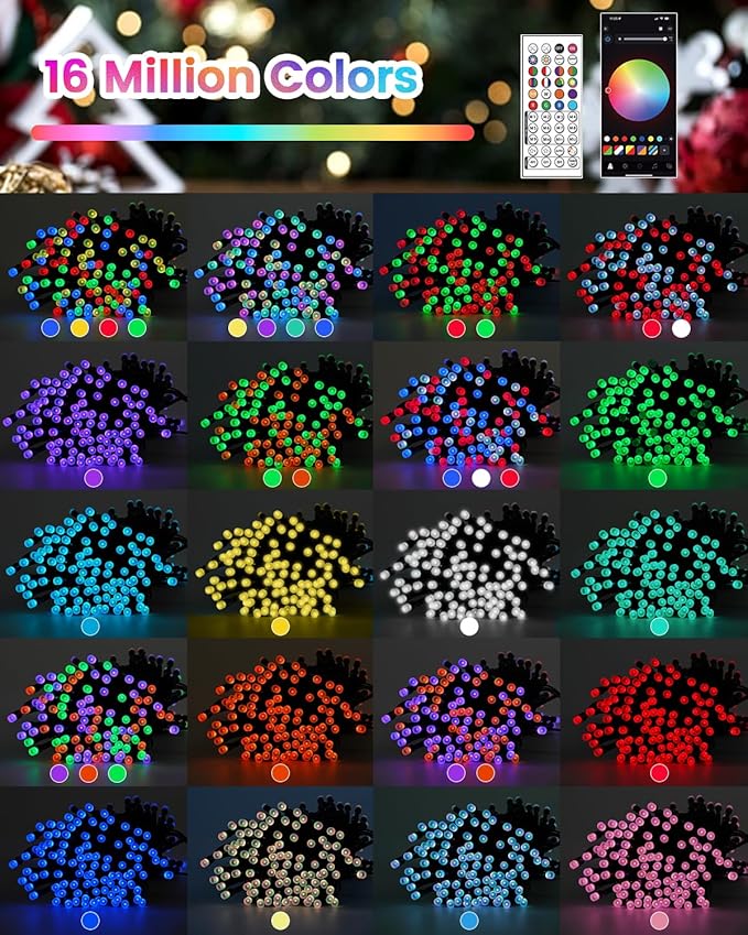 Smart Color Changing Christmas String Lights, 206FT 600LED App Control RGB LED String Lights with Remote & Timer, Waterproof Twinkle Christmas Tree Lights Indoor Outdoor Holiday Xmas Tree Decorations
