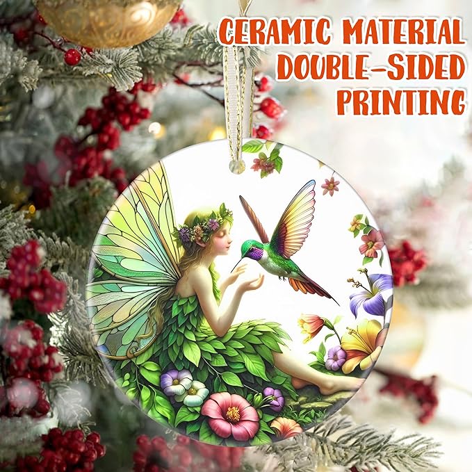 Christmas Ornaments, 3.5 Inch Ceramic Fairy Hanging Ornament, Christmas Tree Ornaments, Gifts for Wife, Xmas Gifts, Unique Gift Idea, Perfect for Holiday Party, Tree, Window, Wall Decor