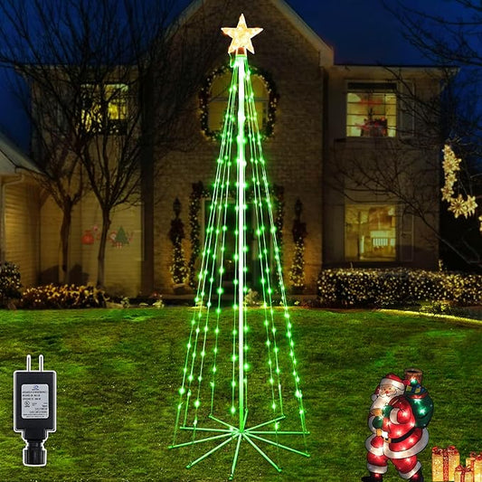Ollny Christmas Tree Lights, 6FT 170 LED Warm White and Green Outdoor String Lights 8 Modes Timer Function IP65 Waterproof Star Light for Indoor Outside House Yard Xmas Decorations