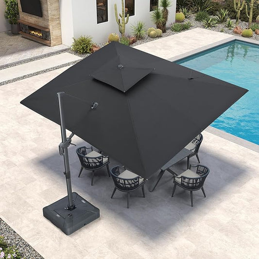 PURPLE LEAF 9' X 12' Double Top Cantilever Patio Umbrella Deluxe Large Outdoor Umbrella Rectangle Offset Umbrella with Fade Resistance for Garden Deck Pool Patio, Graphite Grey