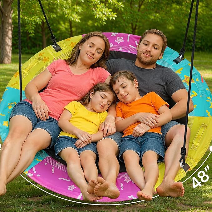 Tree Swing, 43'' / 48'' Saucer Swing for Kids and Adults, ASTM Approved Swing Sets with 900lbs Weight Capacity, Backyard Or Playground, Waterproof and UV-Resistant Mat, Adjustable Hanging Straps