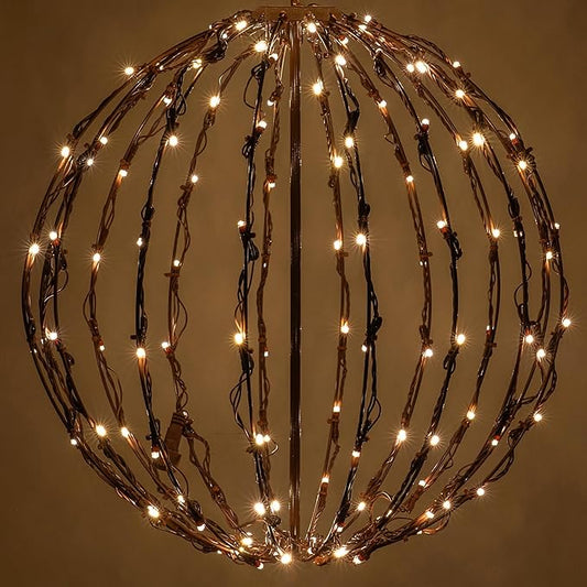 Wintergreen Lighting LED Light Ball - Indoor/Outdoor Christmas Light Balls, Fold Flat Metal Frame (16, Brown Frame, Warm White Lights)