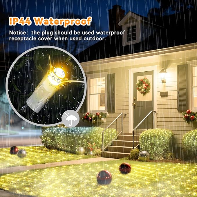 LitHome 14.8FT x 5FT Christmas Net Lights, 300 LED Net Lights Outdoor Mesh Light with 8 Modes, Connectable Waterproof Warm White Christmas Mesh Light for Bushes, Garden, Backyard, Xmas, Holiday Decor