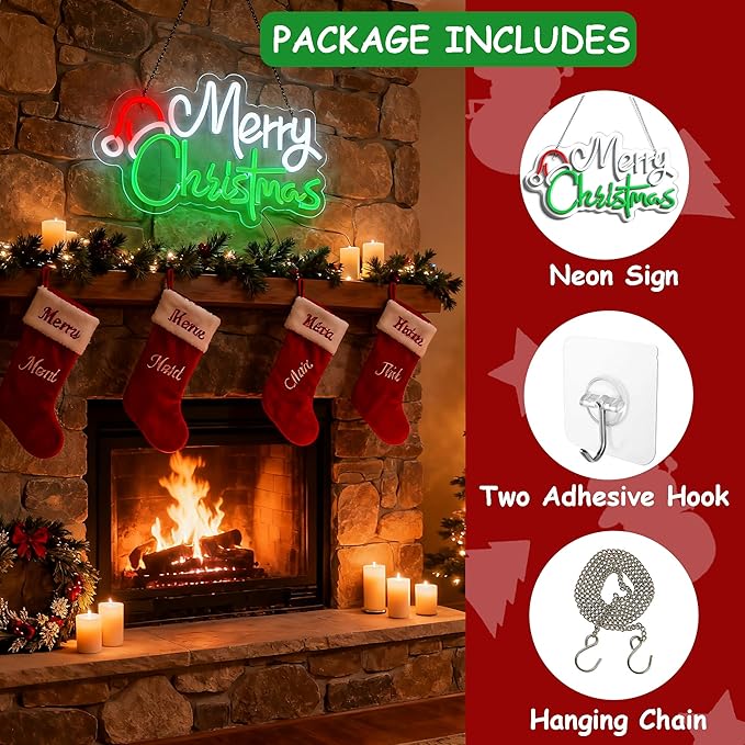 Merry Christmas Home Decor Santa Hat Neon Sign Led Neon Christmas Lights Ornaments Tree Decorations Outdoor Neon Signs for Wall Decor USB Powered Led Neon Signs for Room Decoration