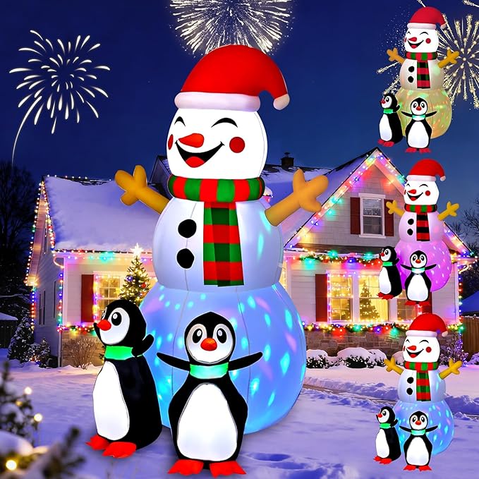 6FT Christmas Inflatables Outdoor Decorations,Inflatable Snowman with 2 Penguins Build-in LED Light-Christmas Blow Up Yard Decorations for Indoor/Outdoor Holiday Garden Lawn Yard Patio