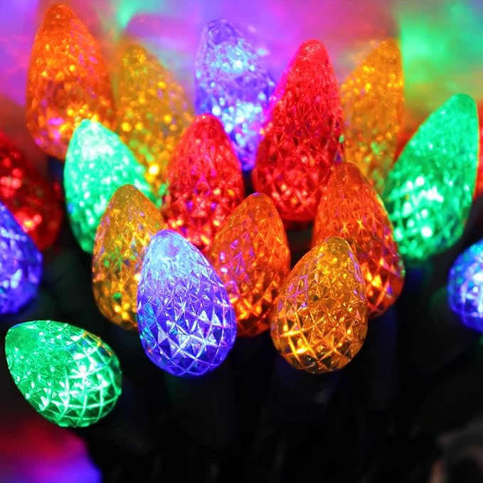 Dazzle Bright C6 Battery Operated Christmas Lights, 2 Pack Total 100LED 34FT Multi-Colored Lights with 8 Modes, Waterproof Christmas Decorations for Xmas Indoor Outdoor Yard Tree House Decor